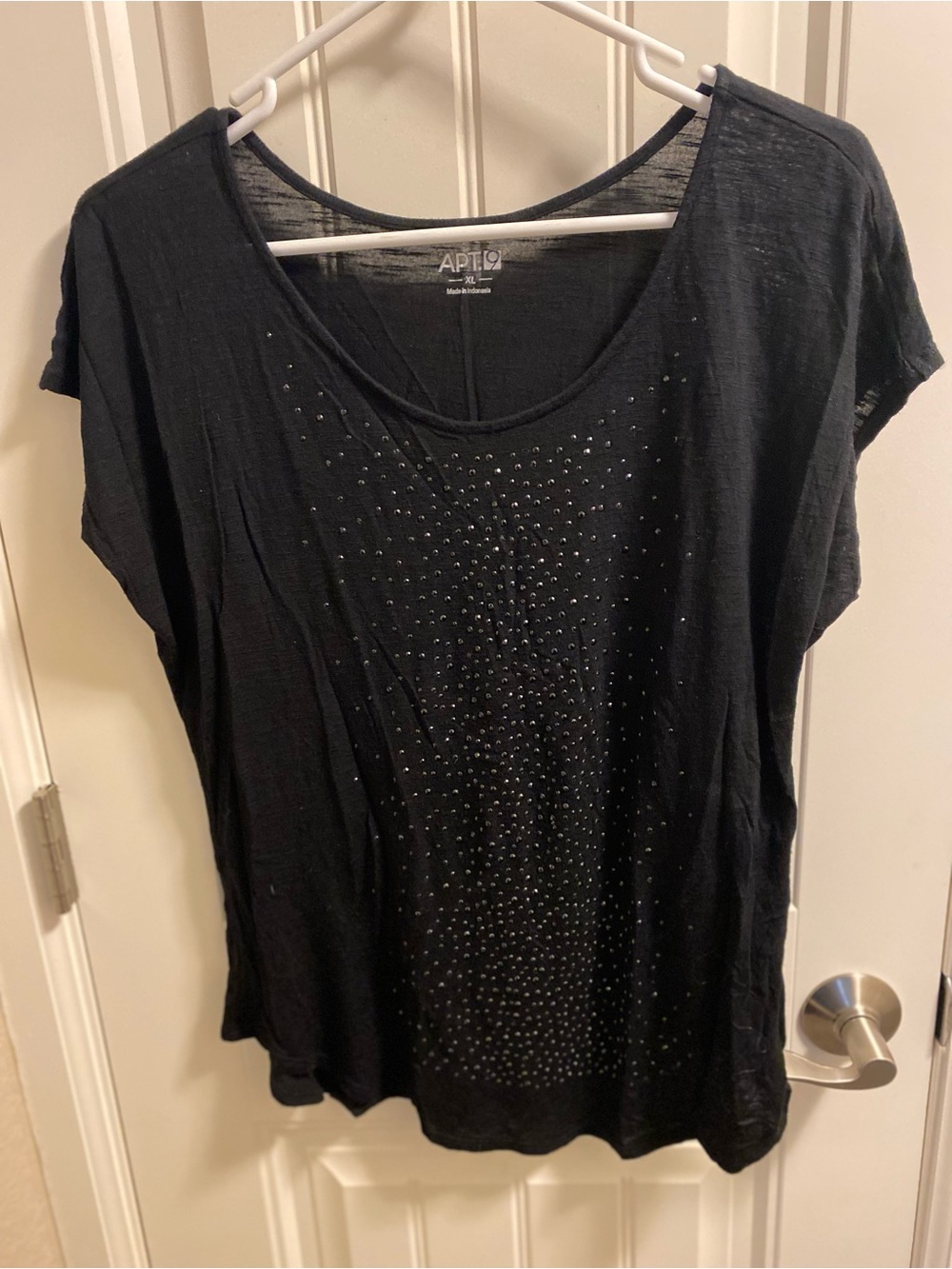 Apt 9 XL Top Black Rhinestone Bling Blouse Short Sleeve Shirt